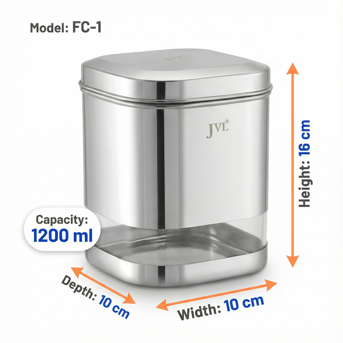 JVL Flossy Clear Storage Canister - Airtight, Transparent, Durable (For Dry Storage)
