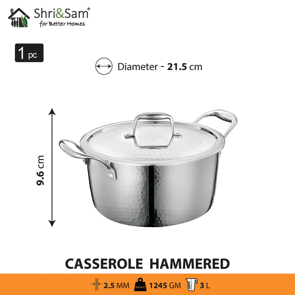 Shri and Sam stainless steel triply hammered casserole with lid 3 litre and 5 litre