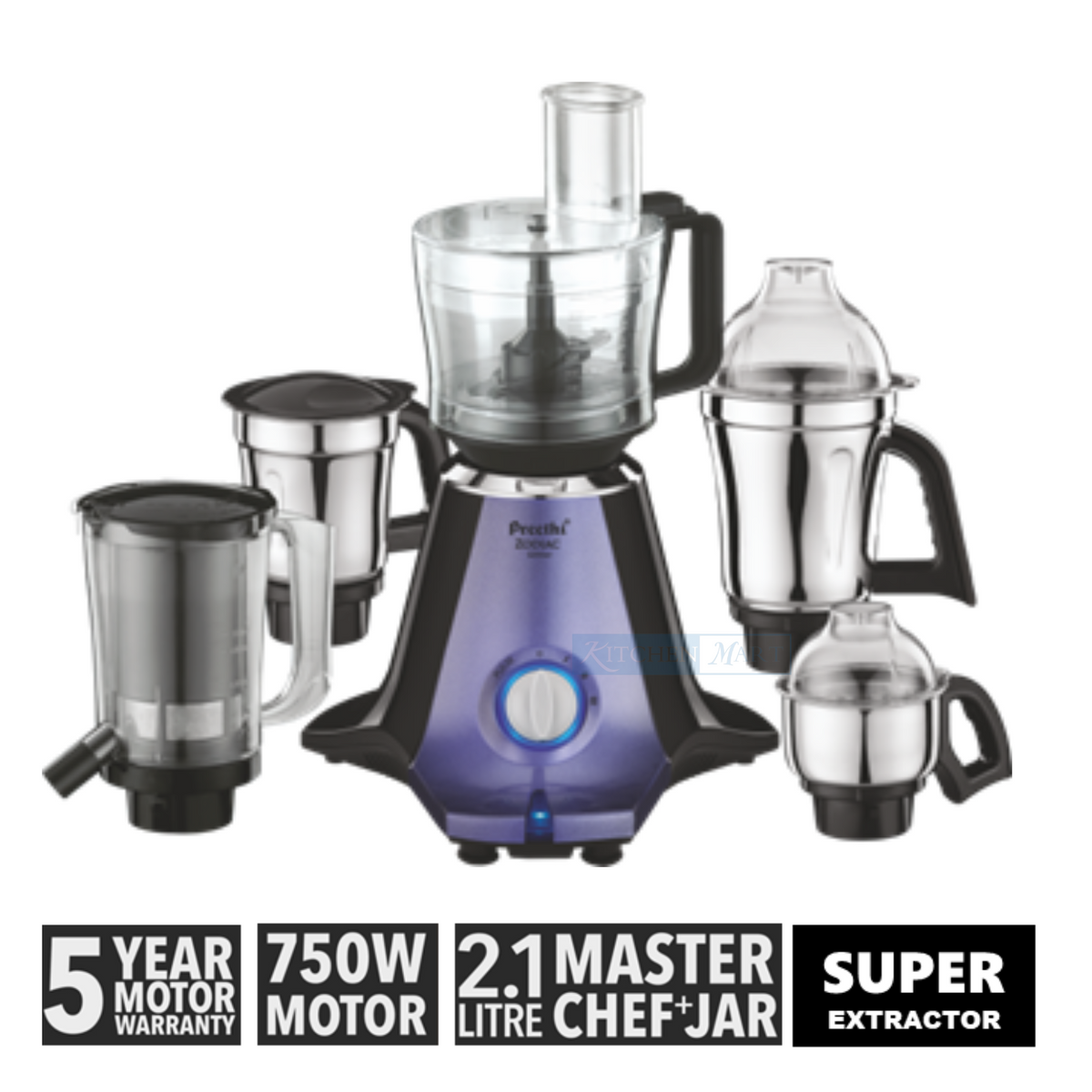 Preethi Zodiac Mixer Grinder 750 Watt, 5 Jars , 5 Yr Motor Warranty MG264 Glitter