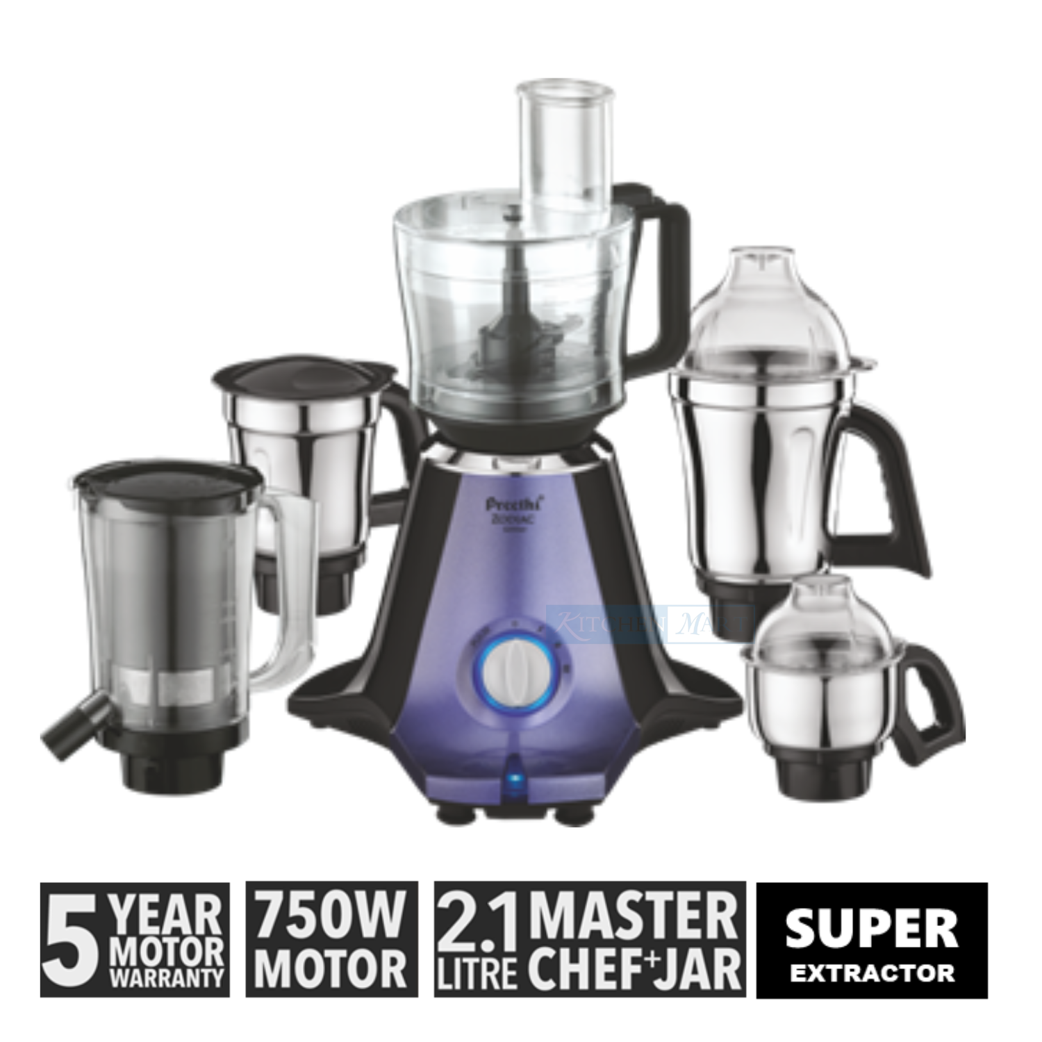 Preethi Zodiac Mixer Grinder 750 Watt 5 Jars 5 Yr Motor