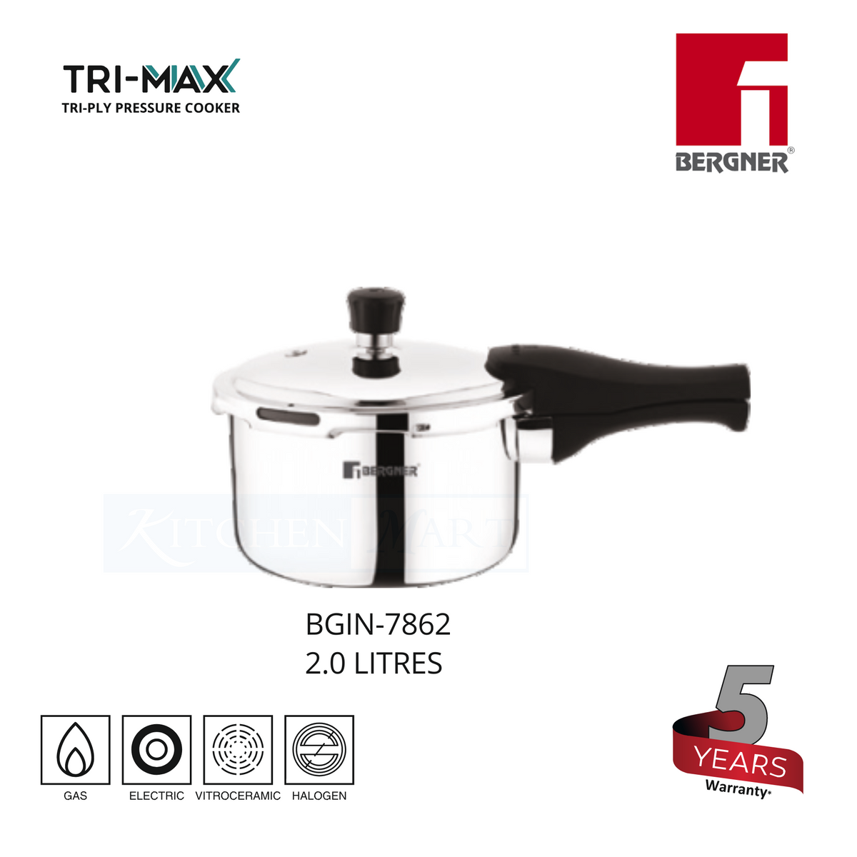 BERGNER TriMax Tri-Ply Stainless Steel Cooker With Outer Lid