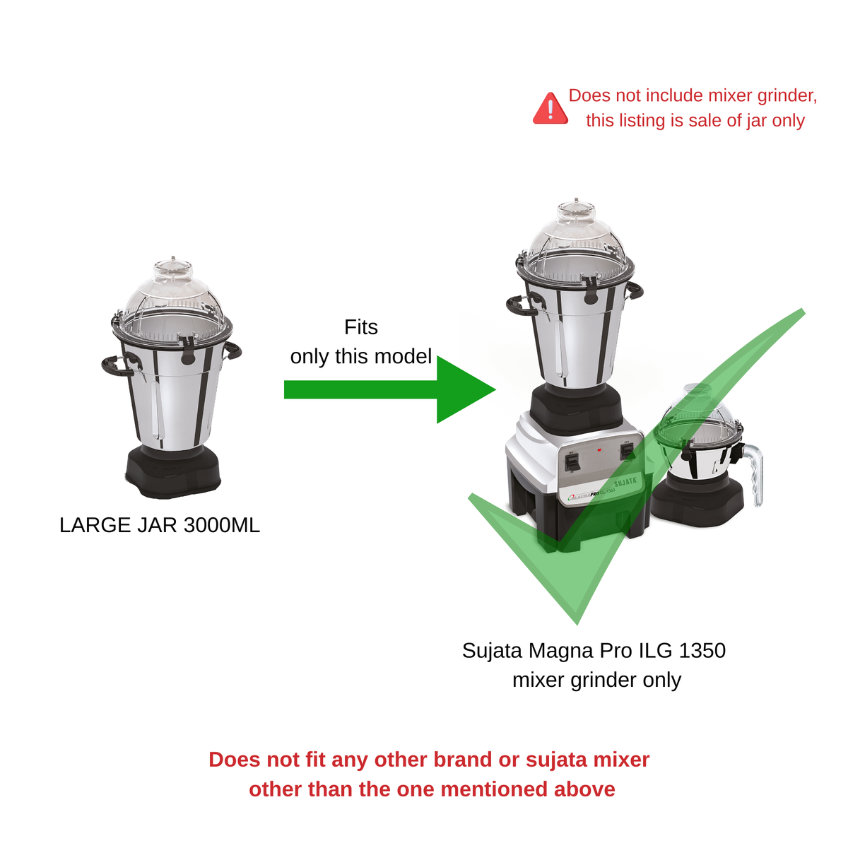 Replacement Stainless Steel Jar for Sujata Magna Pro Mixer Grinder