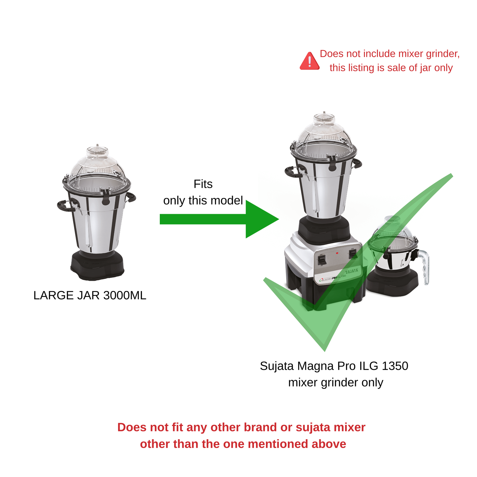 Replacement Stainless Steel Jar for Sujata Magna Pro Mixer Grinder