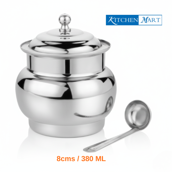Kitchen Mart Stainless Steel XL Ghee Pot with Lid and Spoon