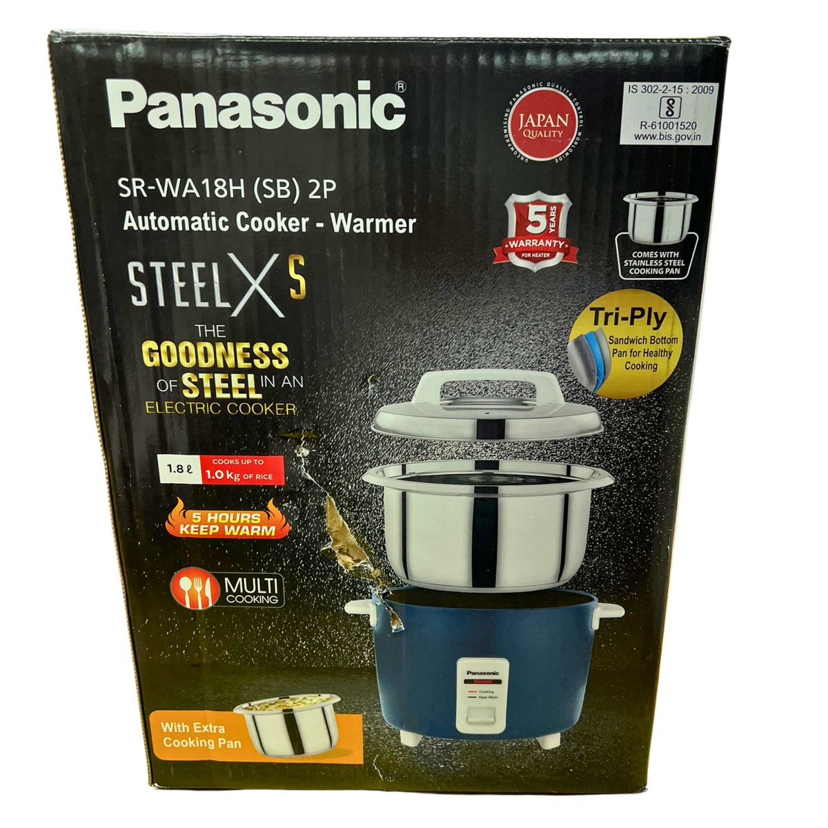 Panasonic SR-WA18H (SB) Automatic Rice Cooker - Sandwich Bottom Stainless Steel Inner Pot