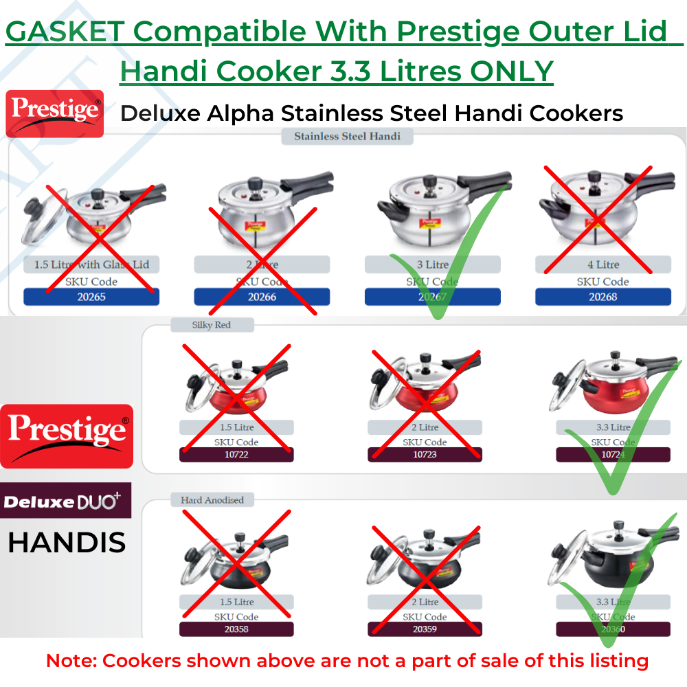 Prestige Handi Cooker Gasket (3.3 Litres - Mini Handi) compatibility