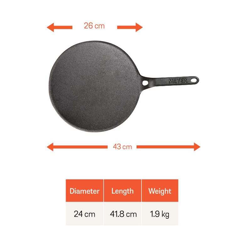 Meyer Pre-Seasoned Cast Iron Tawa – 26cm Black