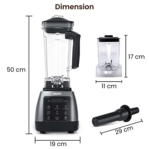 AGARO Royal Professional Blender/Grinder/Mixer, 2000W, 5 Preset Function, Commercial heavy duty blender, High Power & Speed Blender, 9 Speed Settings, Pulse & Timer, 2L & 600ml Small Grinding Jar