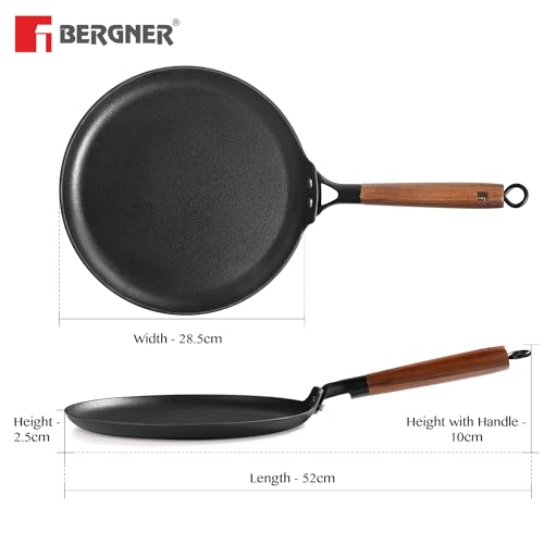 BERGNER Odin 28 cm Cast Iron Dosa Tawa with Wooden Handle