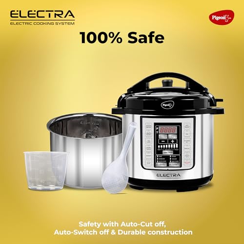 Pigeon Electra Smart 3 Litre Electric Pressure Cooker with Digital Display | 18 Indian Preset Menu | Automatic Rice Cooker | Delay Timer & More (Stainless Steel)