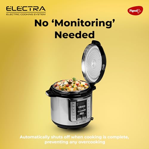 Pigeon Electra Smart 3 Litre Electric Pressure Cooker with Digital Display | 18 Indian Preset Menu | Automatic Rice Cooker | Delay Timer & More (Stainless Steel)