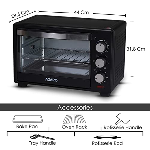 AGARO Marvel 19 Liters Oven Toaster Griller,Motorised Rotisserie Cake Baking Otg With 5 Heating Mode,(Black),1280 Watts
