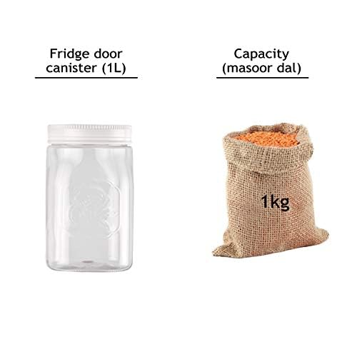 CELLO Fridge Door Canister | 100% Food Grade & BPA Free Airtight containers | Elegant and durable with easy to open lids | 1000ml, Set of 6 | White