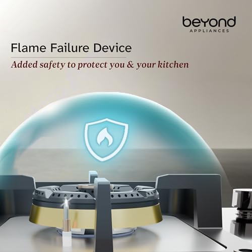 Gas stove with flame failure device and 'Beyond Appliances' branding.