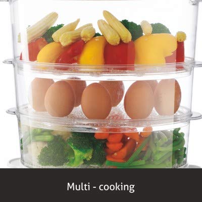 Glen SA-3052FS 3 tier food steamer front view showing 60 minute timer dial and power indicator