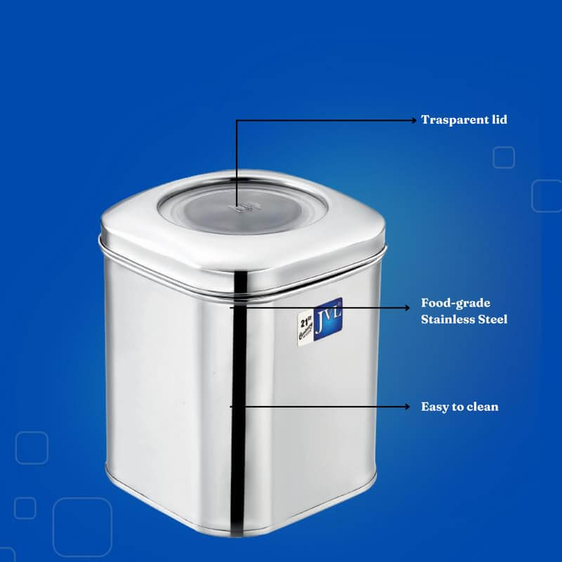 JVL Square Tin with Transparent Lid | Premium Dry Storage Box for Kitchen