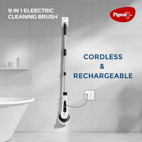 9-in-1 electric cleaning brush with adjustable pole for tiles floors walls and bathtubs