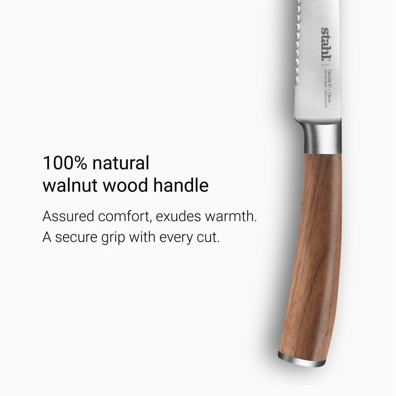 Stahl Talon tomato knife forked tip detail used for lifting tomato slices