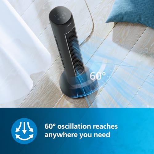 Child-safe bladeless Philips tower fan with programmable timer and quiet operation