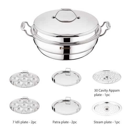 Bergner Argent Triply Multi-Kadai Set 6.1L - Stainless Steel, Induction Ready + Accessories & 5-Yr Warranty