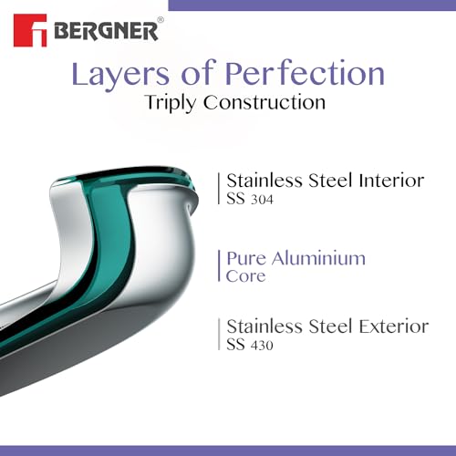 BE Bergner Essentials Tri-Ply Stainless Steel Biryani Handi with Lid, Even Heat Distribution, 5-Year Warranty