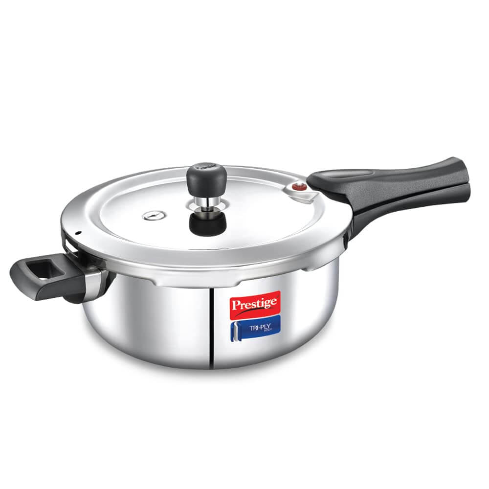 Prestige Svachh Triply Induction Base Outer Lid Pressure Cooker - Deep Lid, Spillage Control, 5-Year Warranty