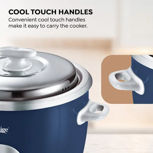 Prestige Cute 0.6-2 SS Electric Rice Cooker in Blue and Silver with Stainless Steel Lid