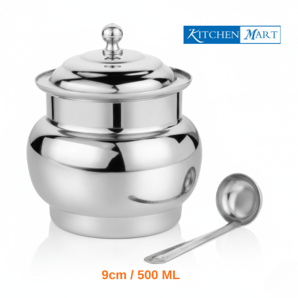 Kitchen Mart Stainless Steel XL Ghee Pot with Lid and Spoon