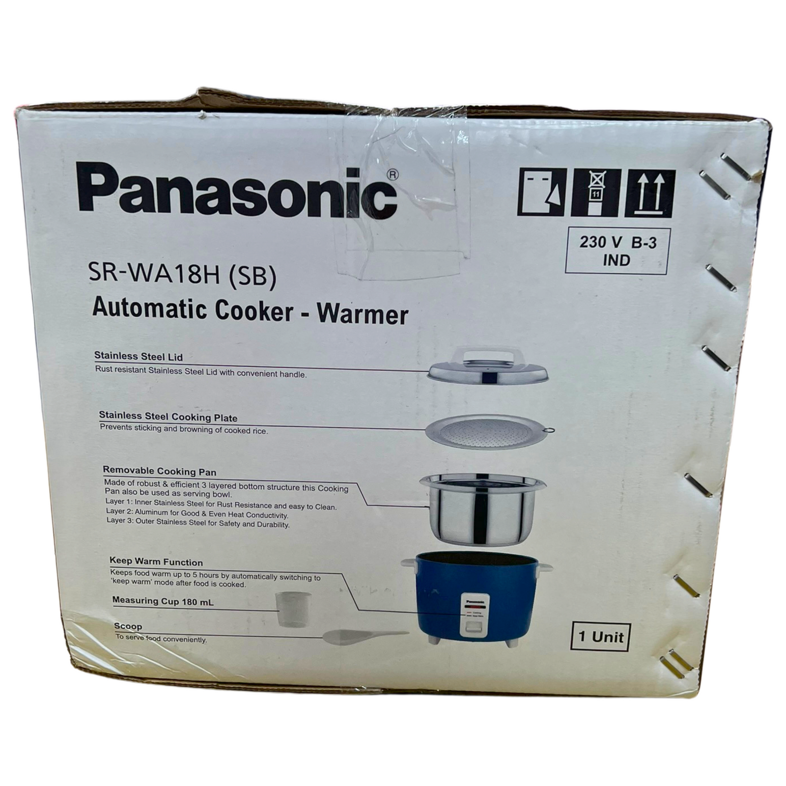 Panasonic SR-WA18H (SB) Automatic Rice Cooker - Sandwich Bottom Stainless Steel Inner Pot
