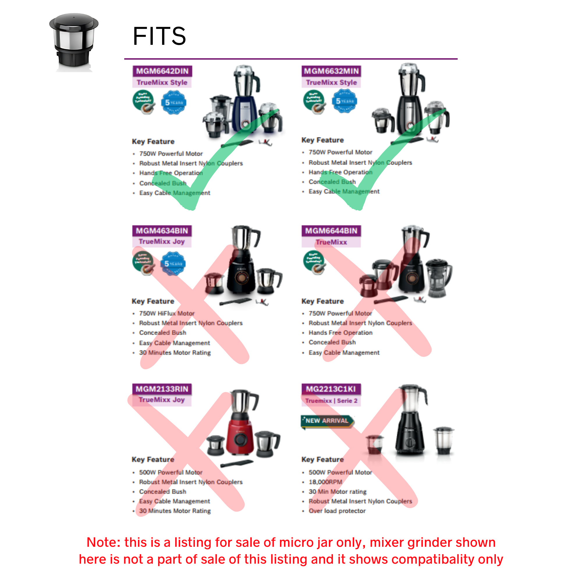 REPLACEMENT Bosch Mixer JARS SUITABLE FOR Bosch MIXER GRINDER