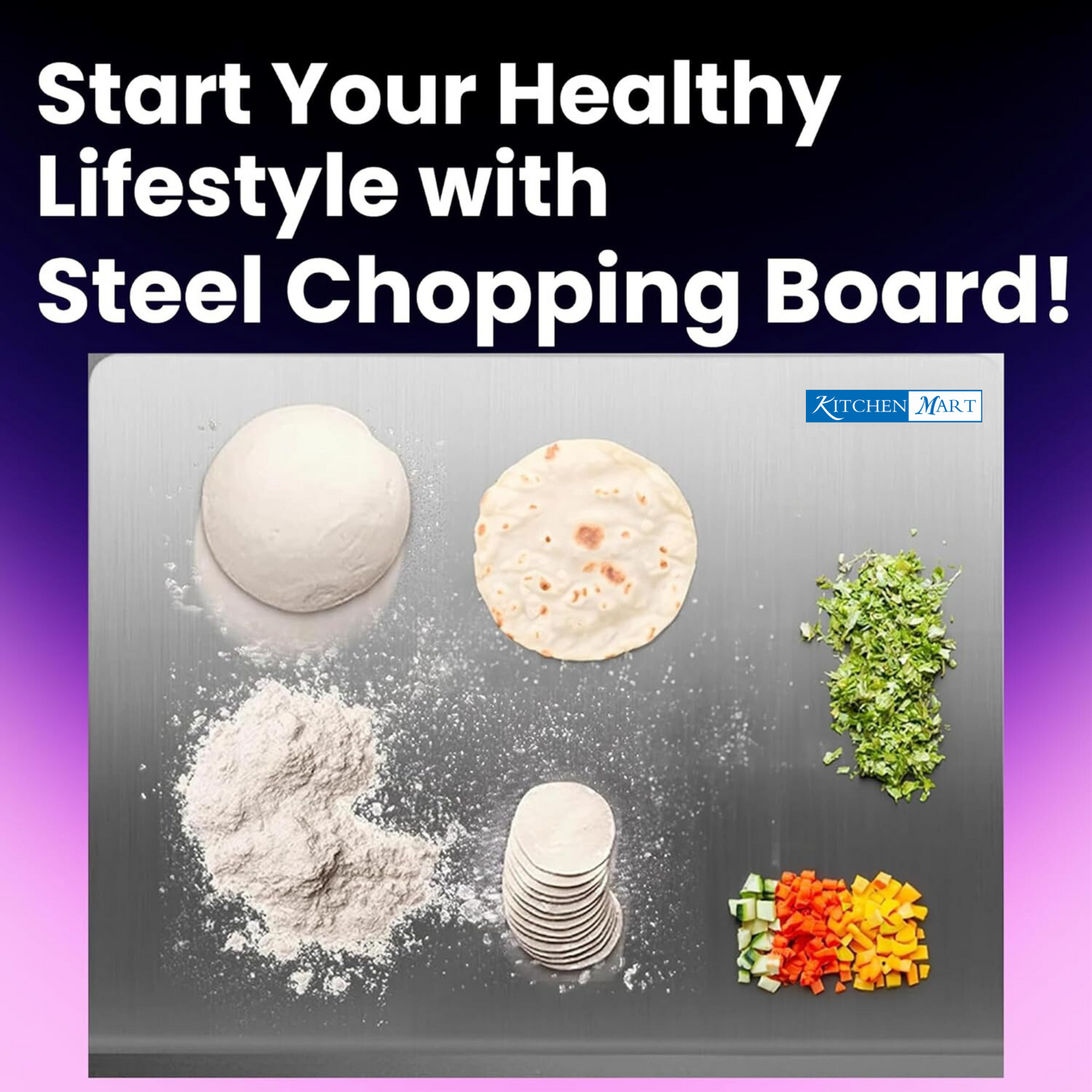 Kitchen mart Counter Top Chopping Board Stainless Steel Worktop Platform Round Edge, Baking, Heavy Extra Large (63 Cm Wide x 47 Cm Deep +25 Mm Bend