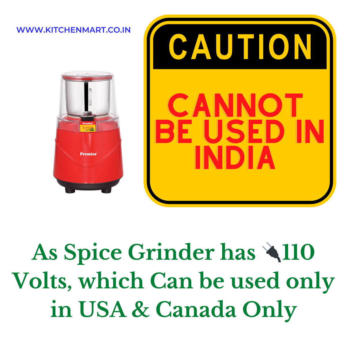 Premier Spice Grinder 🌶️ – Powerful 350W Electric Grinder ⚡ for Coffee Beans ☕, Spices 🍛, and More – Stylish Red Finish ❤️ with Clear Lid 🔍 - 110 volts for USA and Canada only