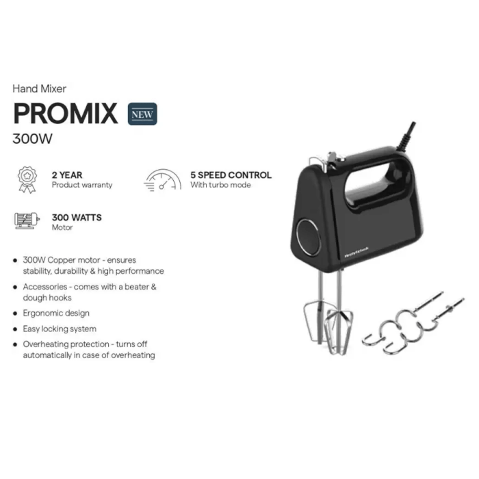 Professional hand mixer with overheating protection and ISI certification
