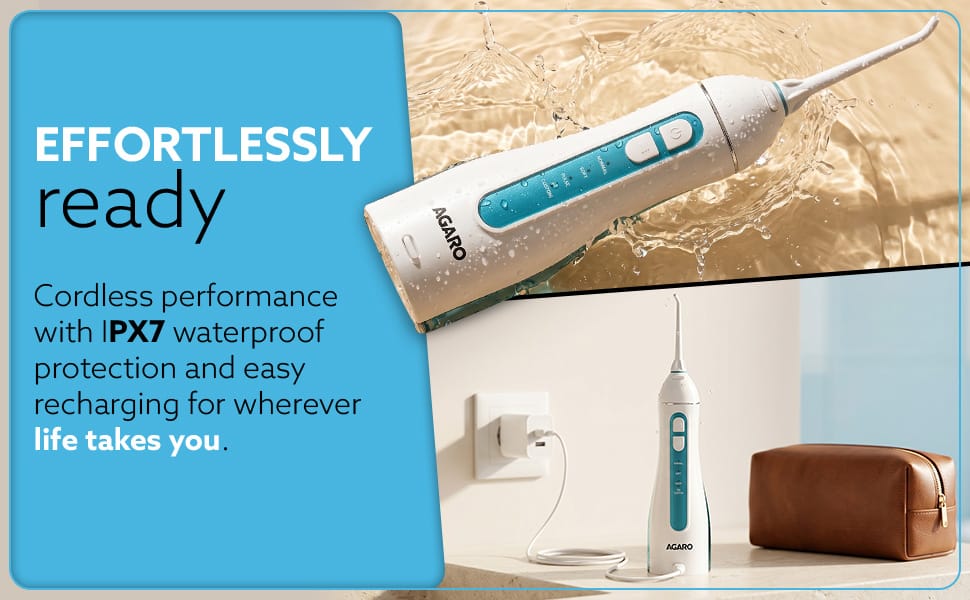 AGARO Ultra Plus dental water flosser cleaning between teeth along the gumline