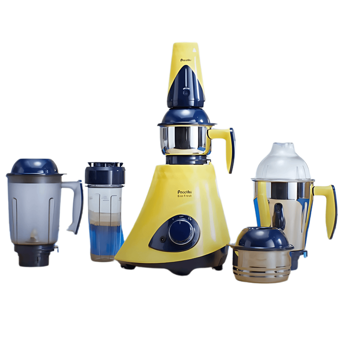 Preethi Eco Fresh MG291 Mixer Grinder with yellow base and three jars for Indian cooking