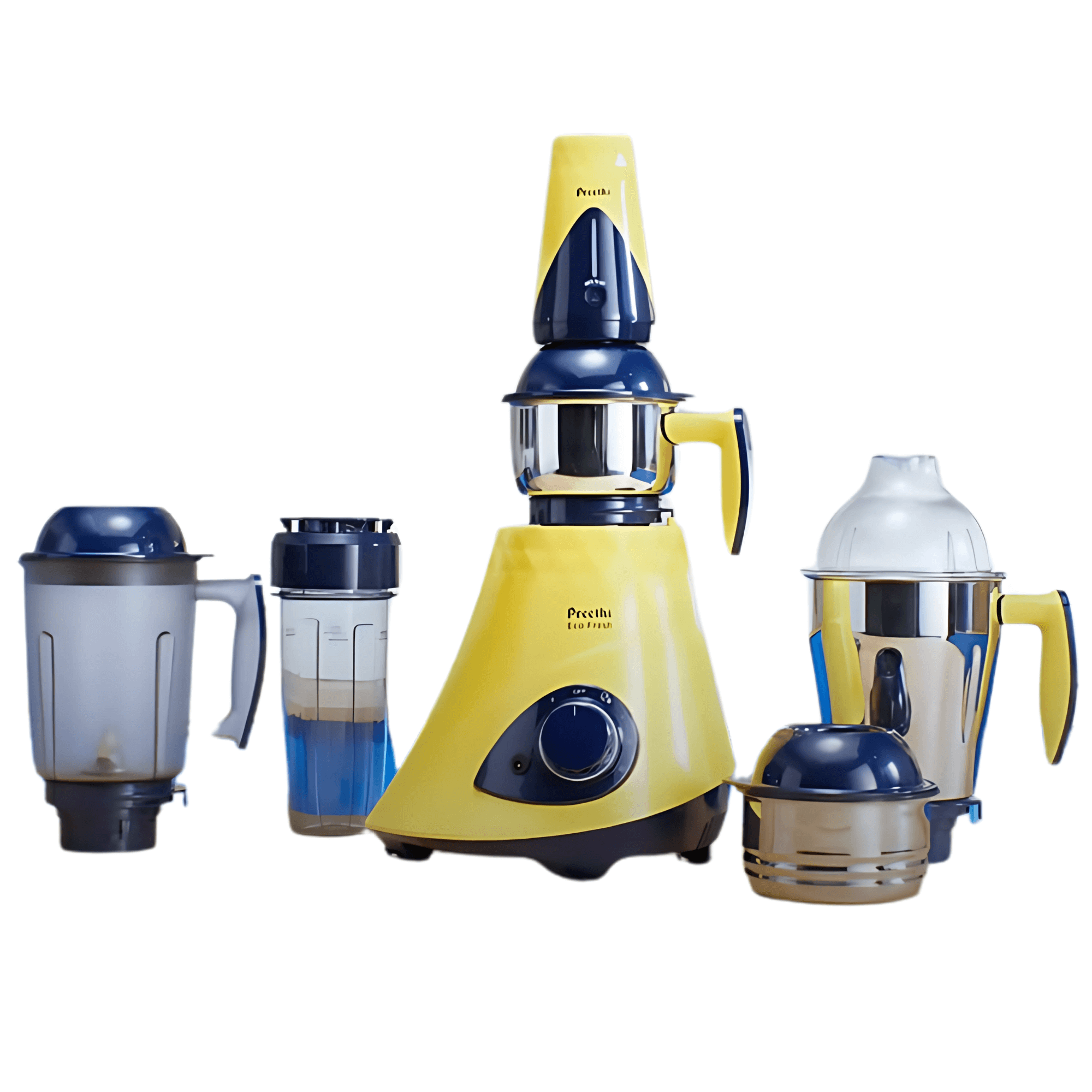Preethi Eco Fresh MG291 Mixer Grinder with yellow base and three jars for Indian cooking