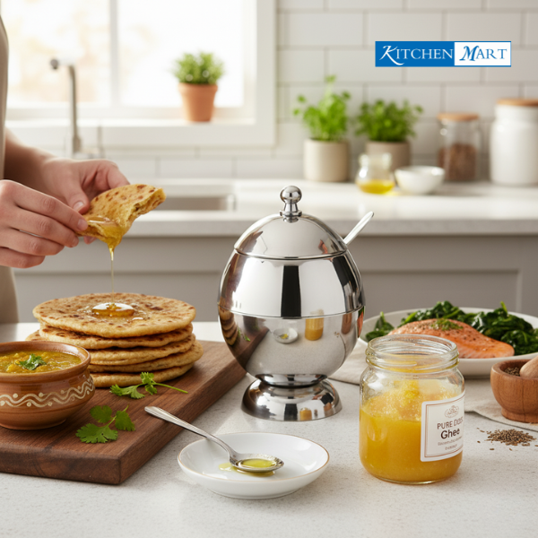 Kitchen Mart ghee container 5cm diameter oval design
