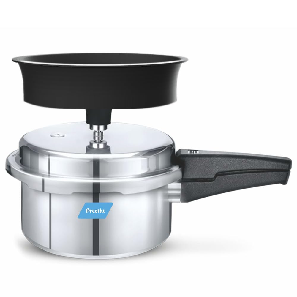 Preethi Aluminium Outer Lid 3 Litre Pressure Cooker with Spill Splash Shield For Zero Spill and Zero Splash (Induction Base)