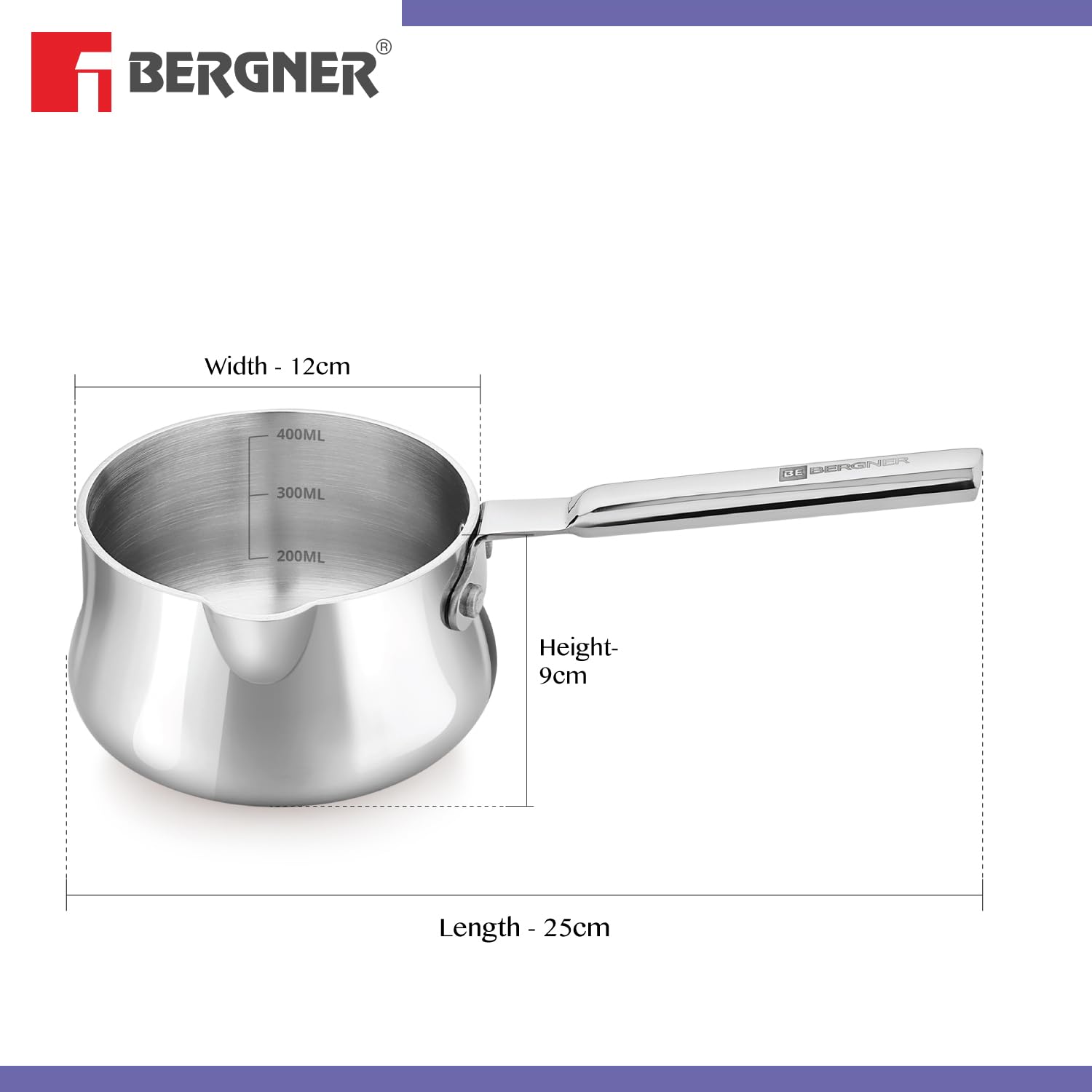 Bergner Essentials Balaji Tri-Ply Stainless Steel Coffee/Milk Warmer Pot, Induction Friendly, 5-Year Warranty