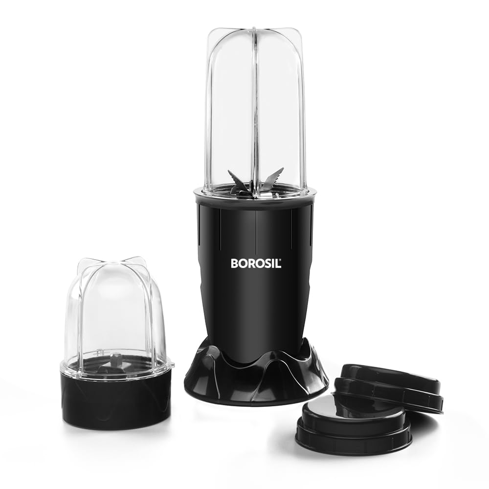 Borosil NutriFresh 2-in-1 Mini-Blender &amp; Grinder - 400W, Black with 500ml Smoothie Jar &amp; 300ml Chutney Jar