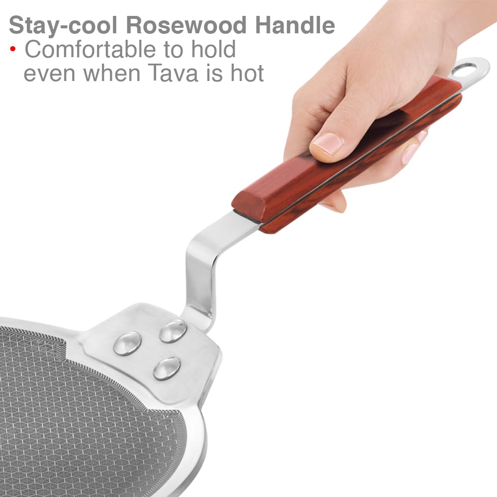 Hawkins silver dosa tava with AISI 430 magnetic base compatible with all cooktop types