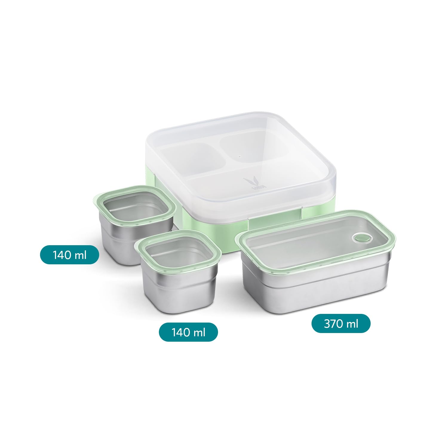 VAYA TYDBYT Stainless Steel Bento Lunch Box with 3 Leakproof Compartments – Perfect for Kids, Office & School