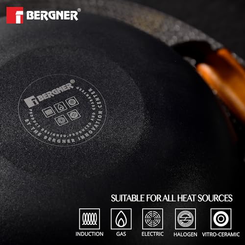 Bergner Odin 24 cm Cast Iron Kadai/Kadhai with Glass Lid, 2.2 L Capacity