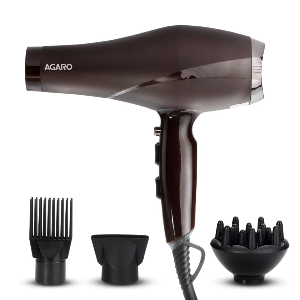 AGARO HD-1120 2000W Professional Hair Dryer with AC Motor, Cool Shot, Concentrator, Diffuser &amp; Comb - Black