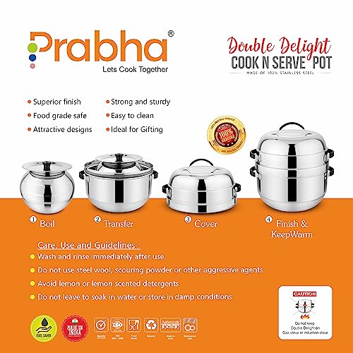 Prabha Stainless Steel Thermal Rice Cooker - Fast Heating, 1.5Kg Capacity, Durable Design - 2-Year Warranty