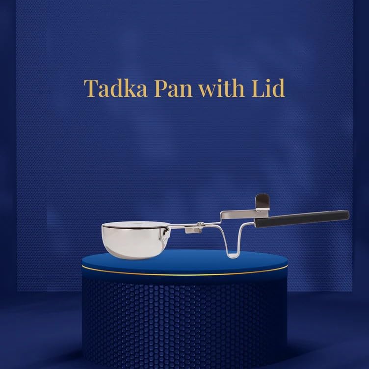 Stainless steel tempering pan with ergonomic silicone handle and protective lid for safe oil-free cooking