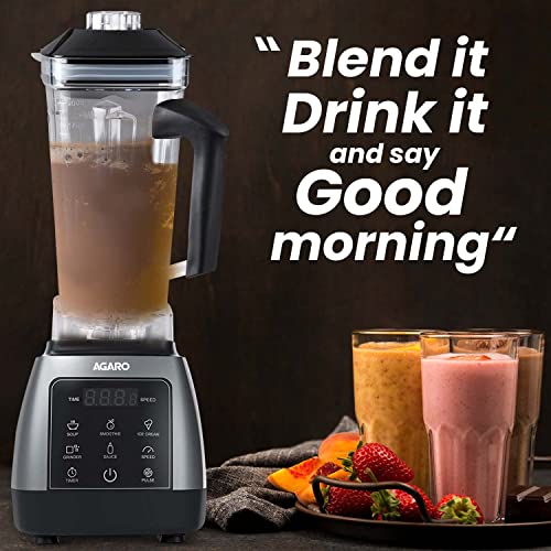 AGARO Royal Professional Blender/Grinder/Mixer, 2000W, 5 Preset Function, Commercial heavy duty blender, High Power & Speed Blender, 9 Speed Settings, Pulse & Timer, 2L & 600ml Small Grinding Jar