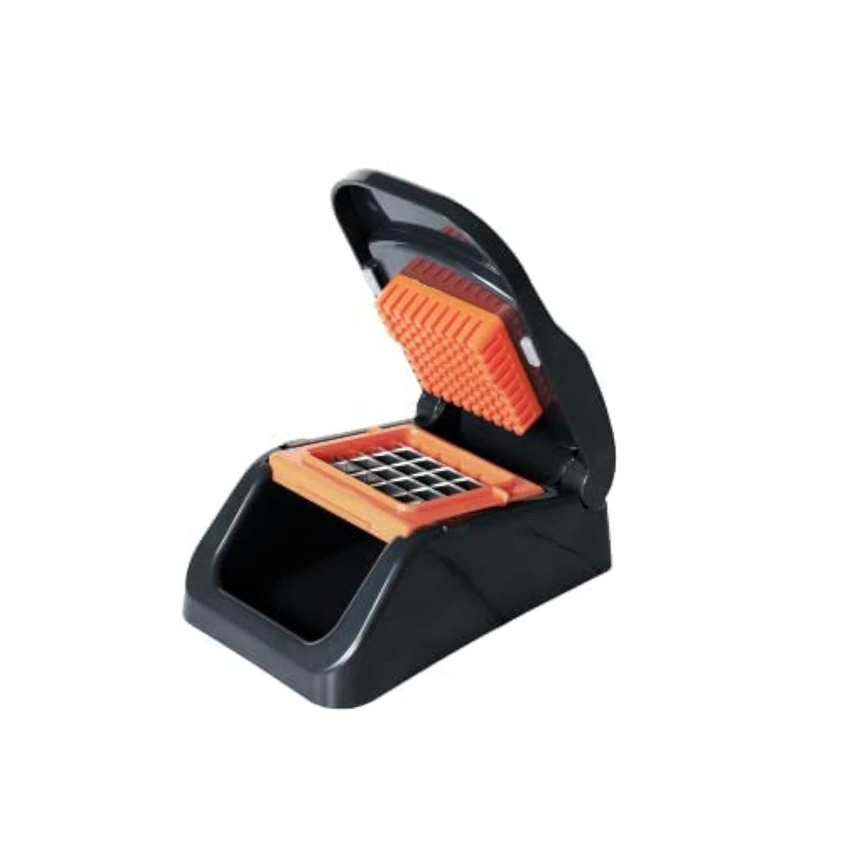 Meyer 2 in 1 Fresh Cut Vegetable Dicer with Container in grey and orange on a kitchen counter