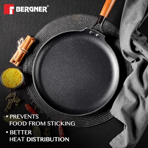 BERGNER Odin 28 cm Cast Iron Dosa Tawa with Wooden Handle