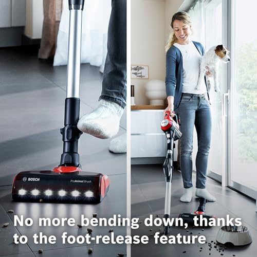 Bosch Unlimited 7 ProAnimal, Cordless Vacuum Cleaner with Rechargeable 3.0 Ah Battery and FlexTube, LED Lighting, 10 Year Motor Warranty, in Tornado Red